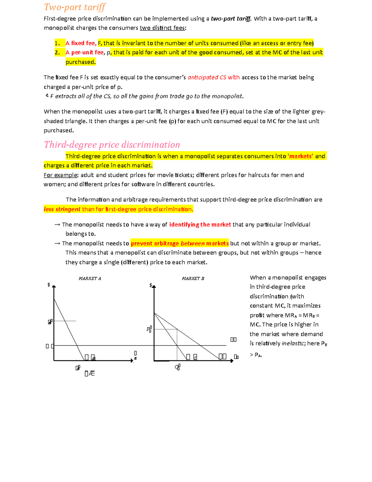 Week 7-8 - Lecture Notes 7-8 - Two-part Tariff First-degree Price 