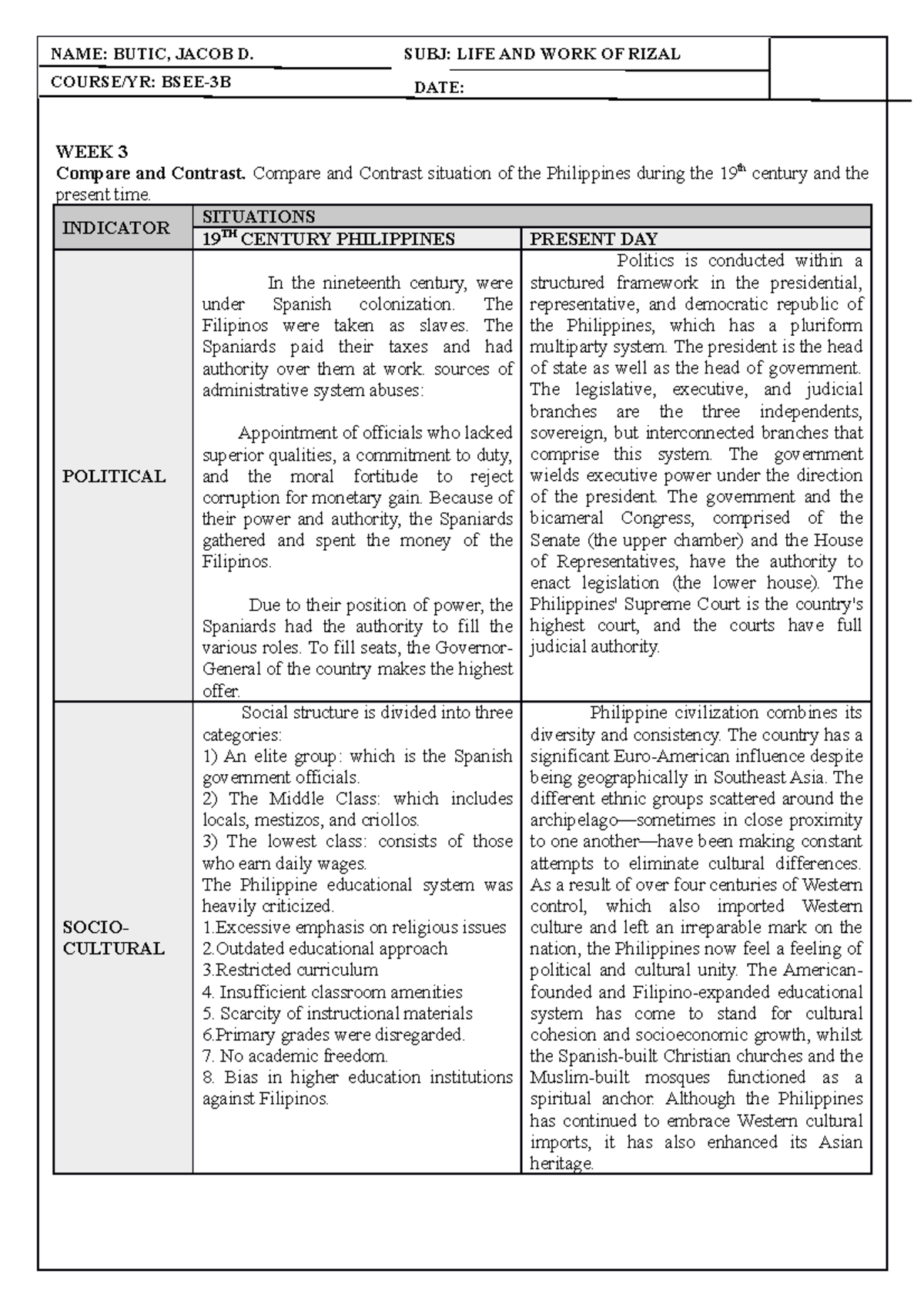 Print Activity - rizal - WEEK 3 Compare and Contrast. Compare and ...