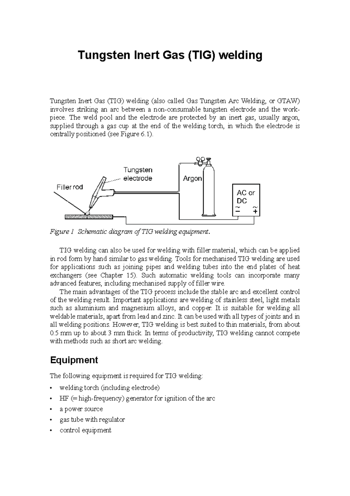 Tungsten Inert Gas (TIG) welding The weld pool and the electrode are