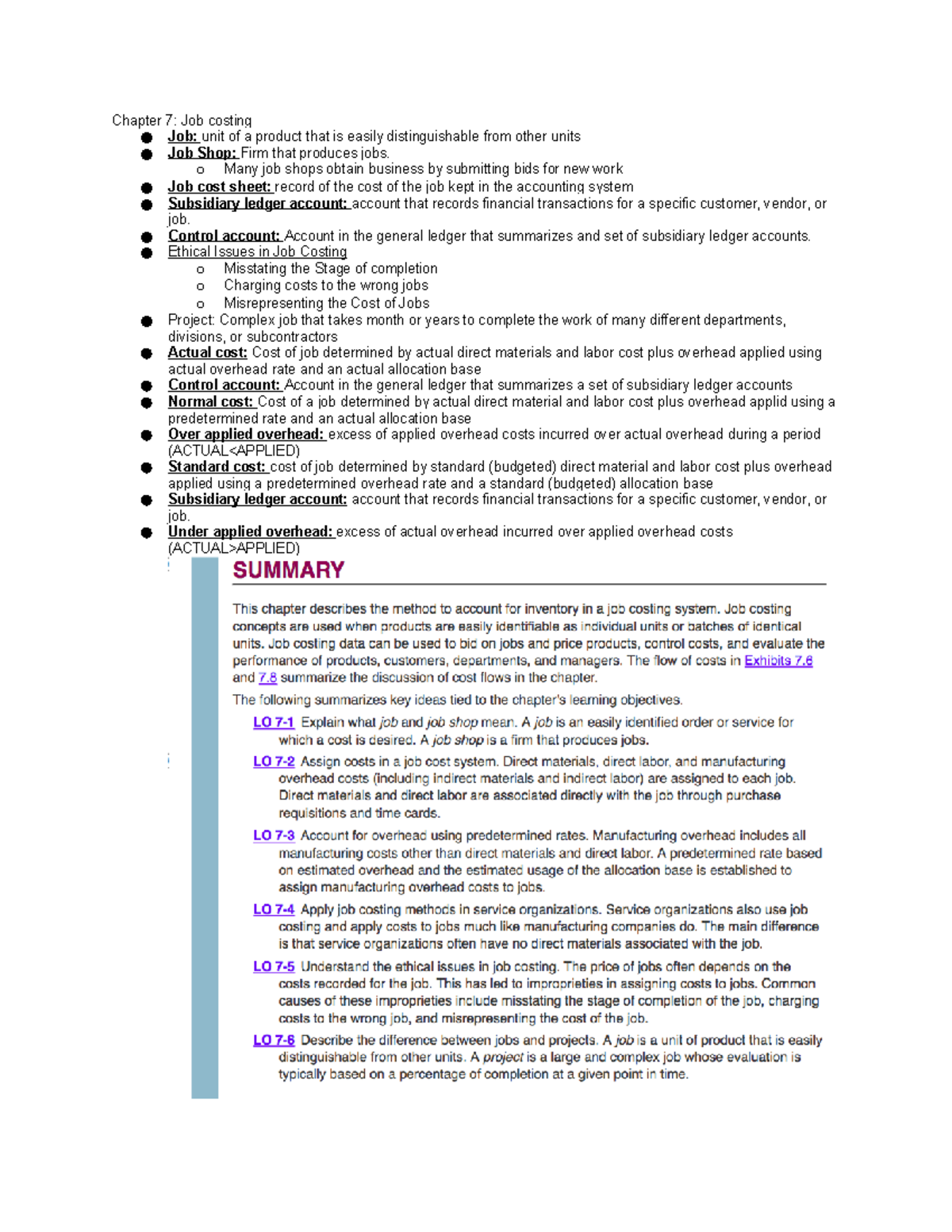 Chapter 7 - Chapter 7: Job Costing Job: Unit Of A Product That Is ...