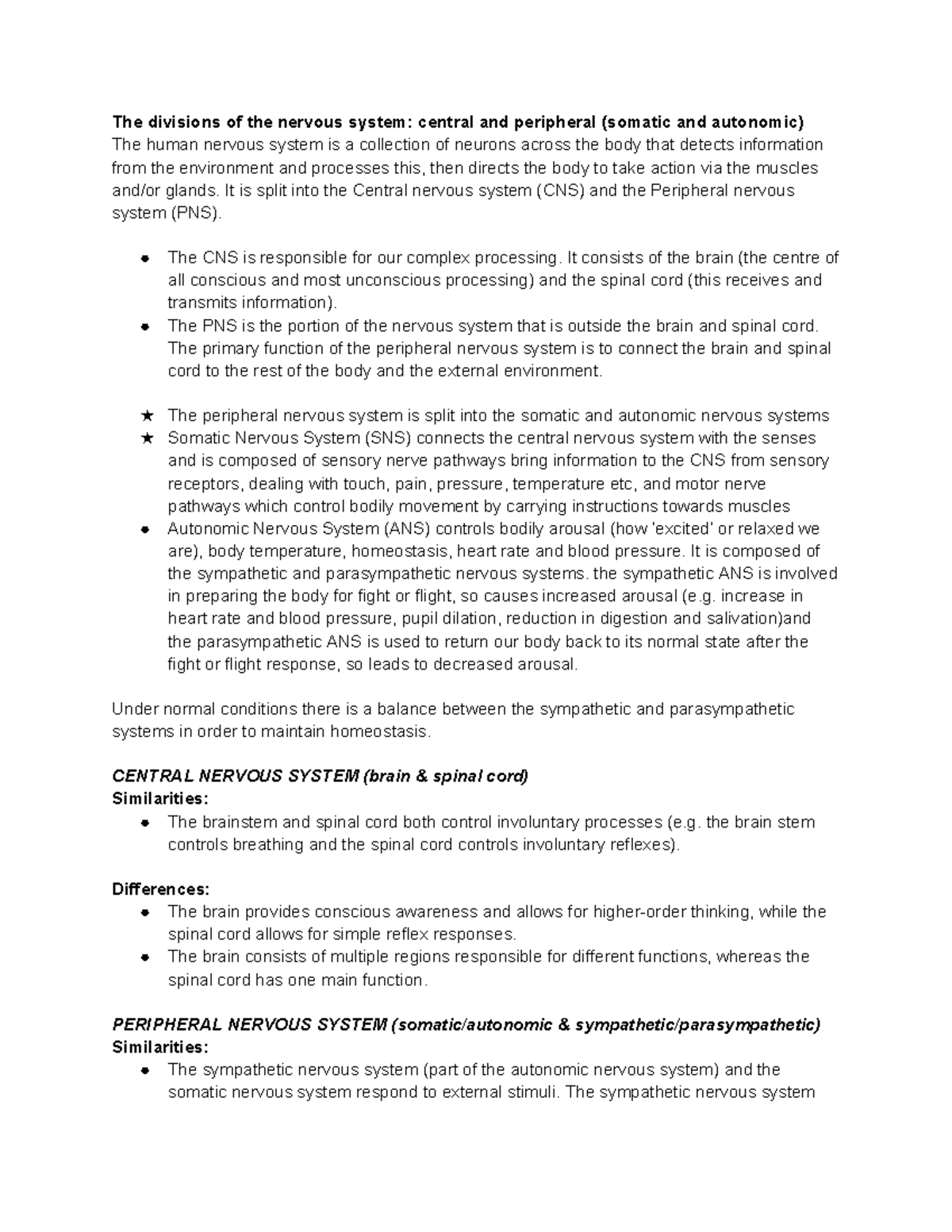Biological psychology notes - The divisions of the nervous system ...