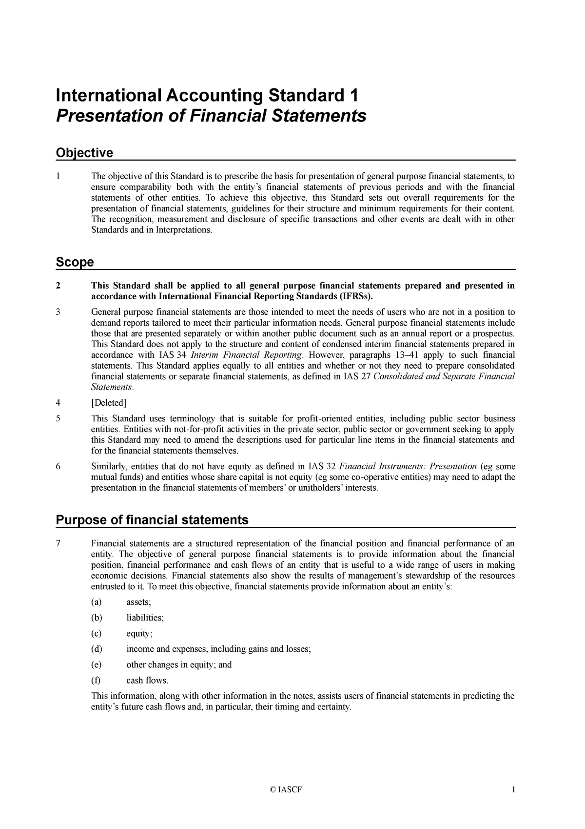 IAS 1 Financial Statements - International Accounting Standard 1 ...