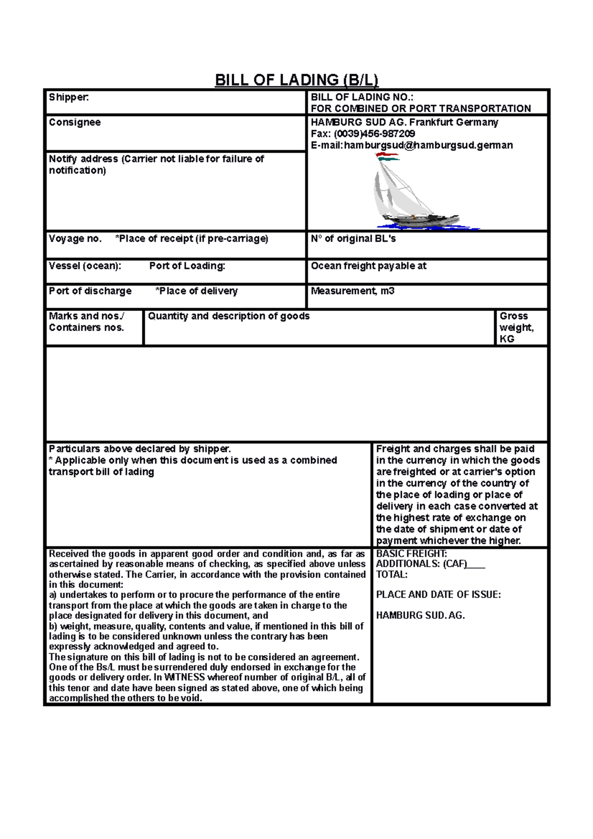 Bill of Lading - mmmmmm - BILL OF LADING (B/L) Shipper: BILL OF LADING ...