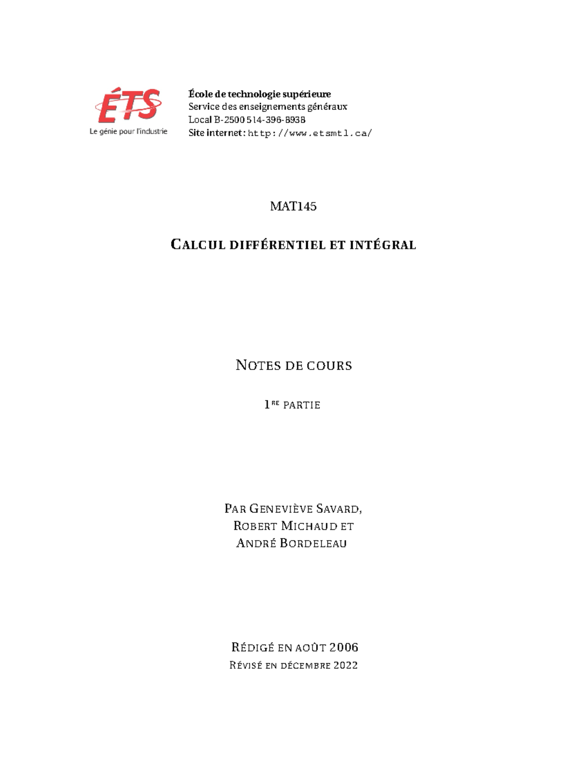 Notes de cours partie 1 - École de technologie supérieure Service des ...