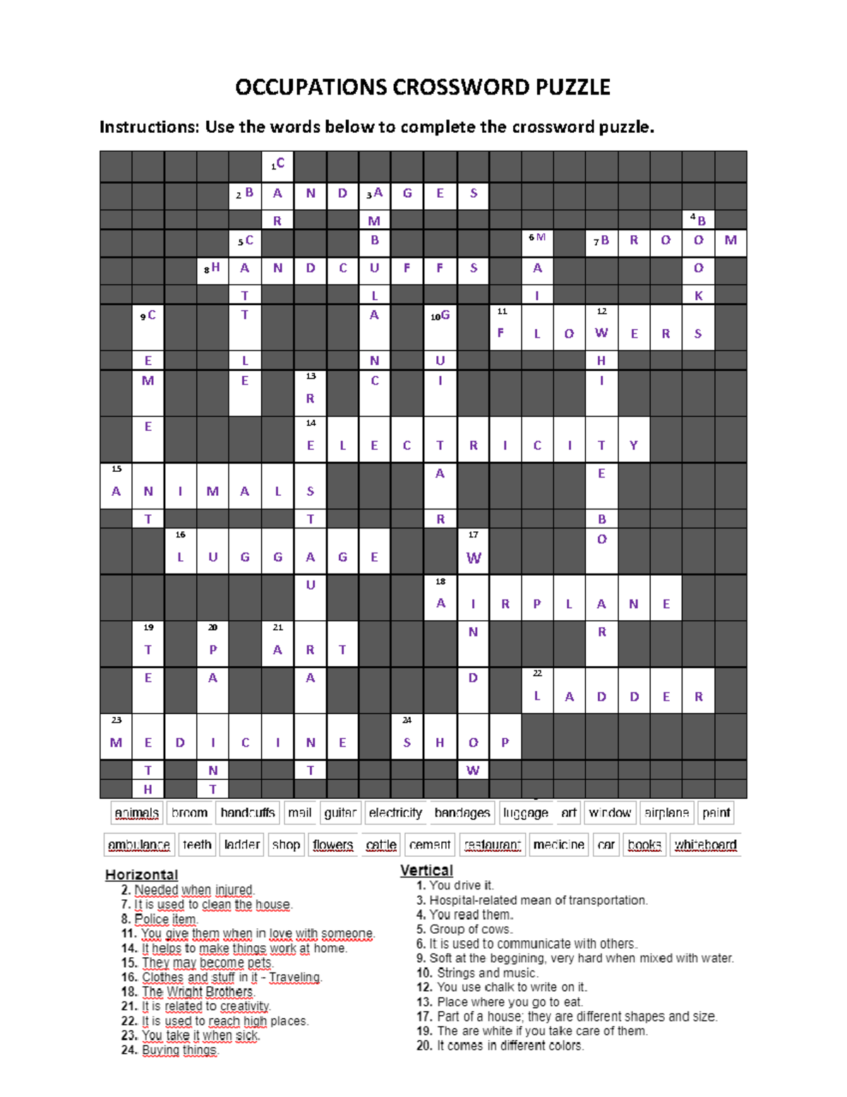Occupations Crossword Puzzle OCCUPATIONS CROSSWORD PUZZLE