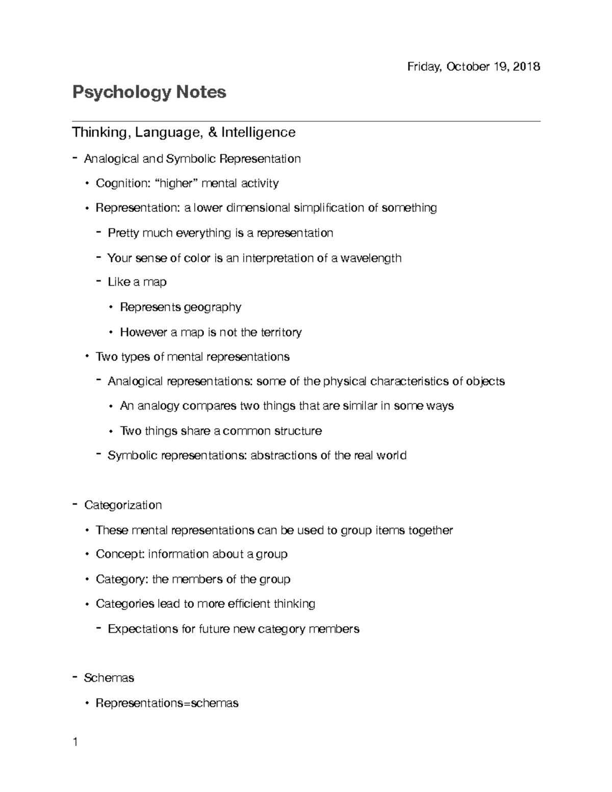 Psychology Notes-Thinking, Language, & Intelligence - Friday, October ...