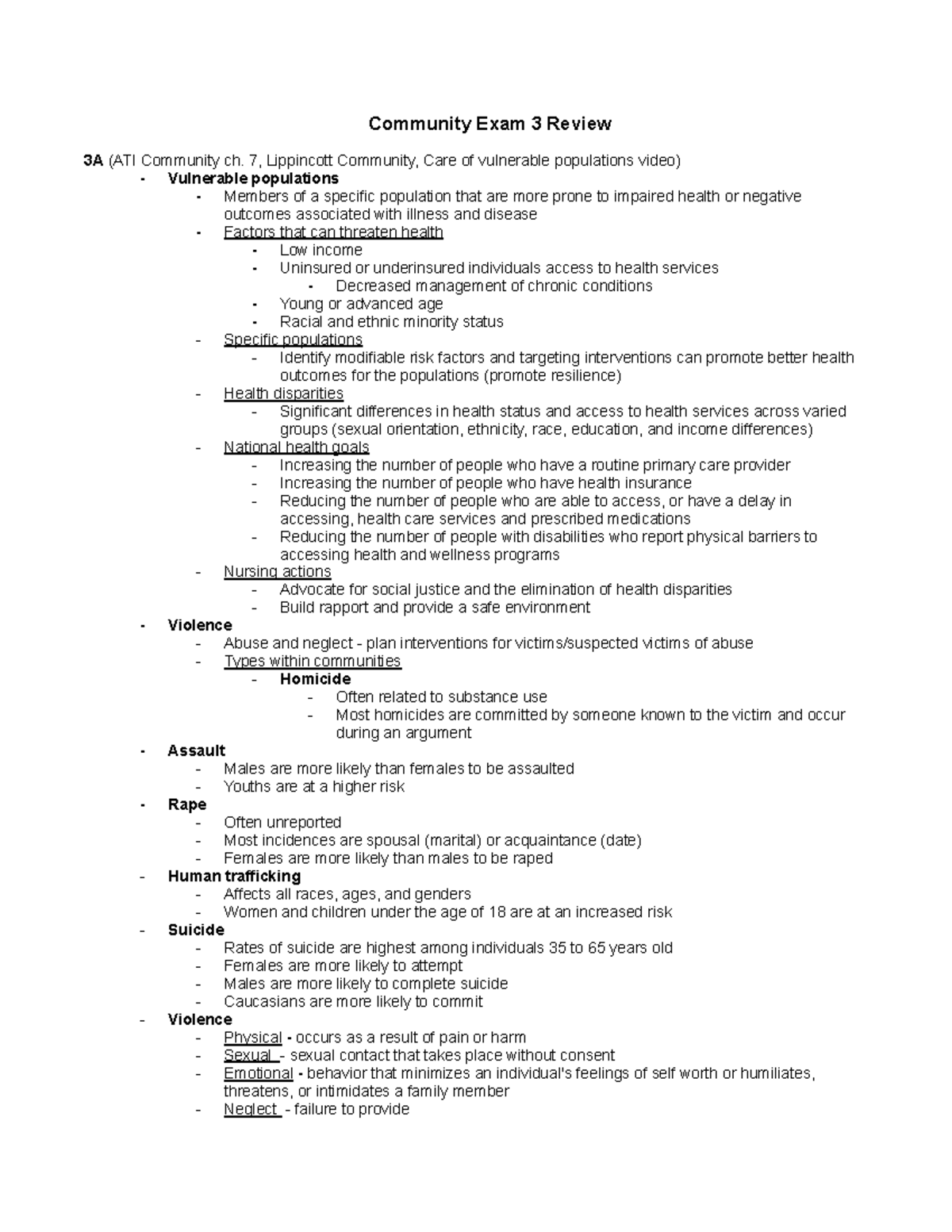 Community Exam 3 Review -2 - Community Exam 3 Review 3A (ATI Community ...