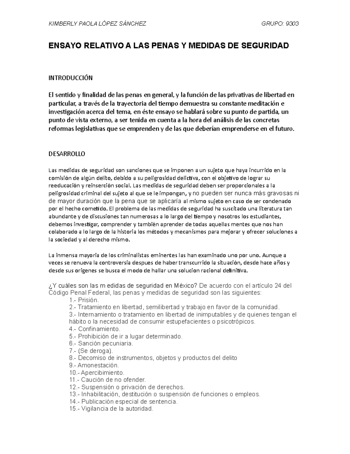 Ensayo Relativo A LAS Penas Y Medidas DE Seguridad - ENSAYO RELATIVO A 