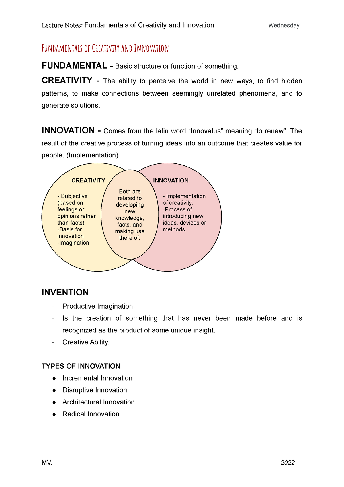 Fundamentals Of Creativity And Innovation(Week1-3 Lecture Notes ...