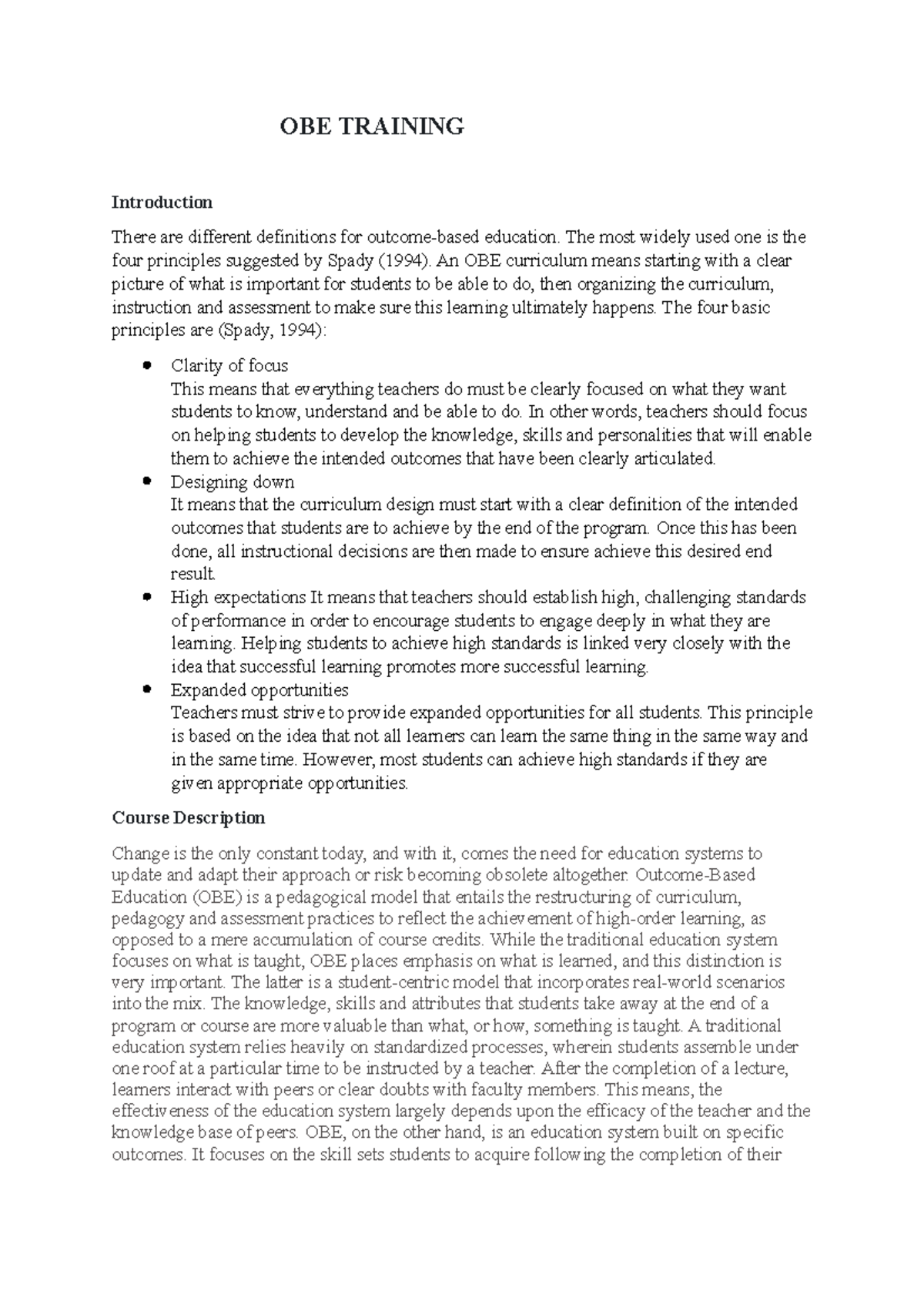 OBE Training - lecture notes - OBE TRAINING Introduction There are ...