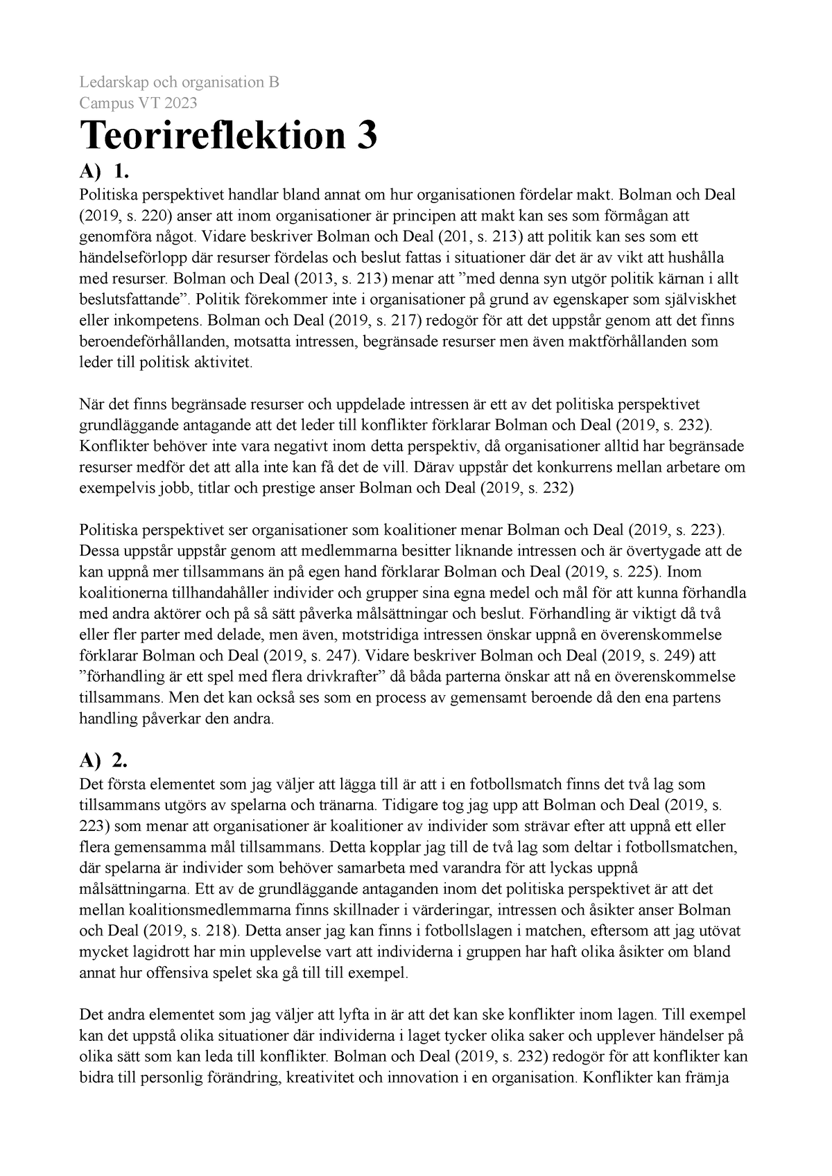 Teorireflektion 3 - Ledarskap Och Organisation B Campus VT 2023 ...