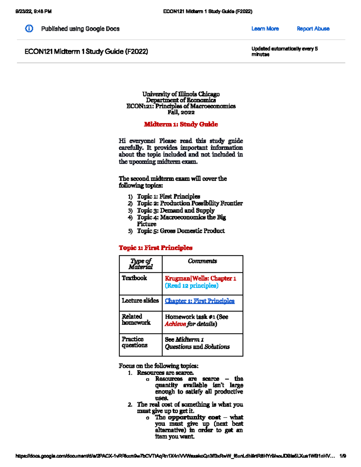 Eco mid terrm 1 - notes - 9:48 PM ECON121 Midterm 1 Study Guide (F2022 ...