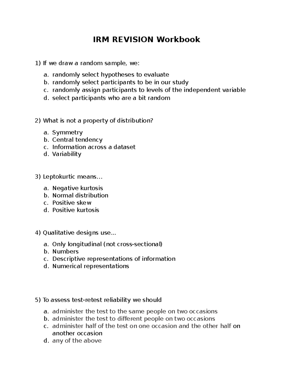 IRM Revision WB - sample exam - IRM REVISION Workbook If we draw a ...