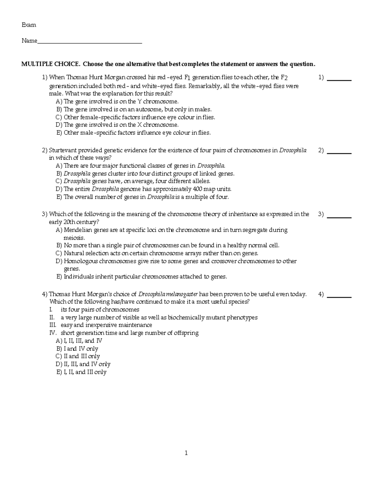 15 Chapters For Practice Exam For Bio 1010 Text - Exam Name