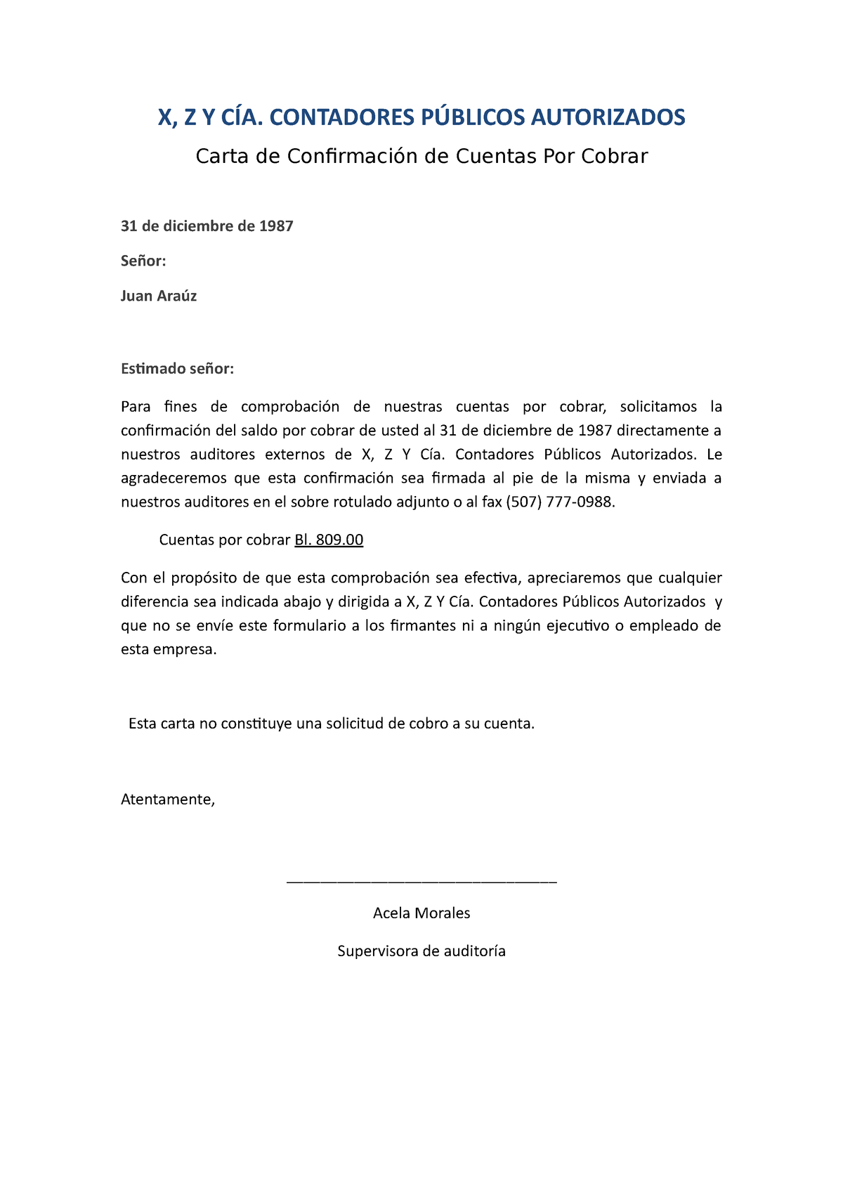 Carta de confirmacion de cuentas por cobrar - Empleados - Carta de  Confirmación de Cuentas Por - Studocu