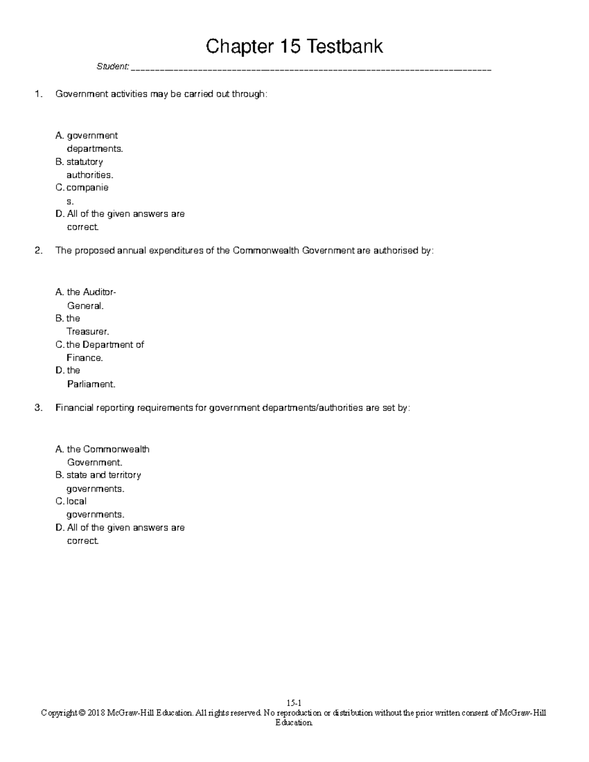 Chapter 15 Testbank - teatbank - Chapter 15 Testbank _Student: - Studocu