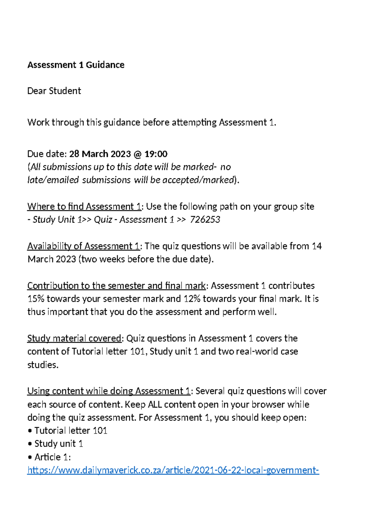 Assessment 1 Guidance CAS1501 - Assessment 1 Guidance Dear Student Work ...