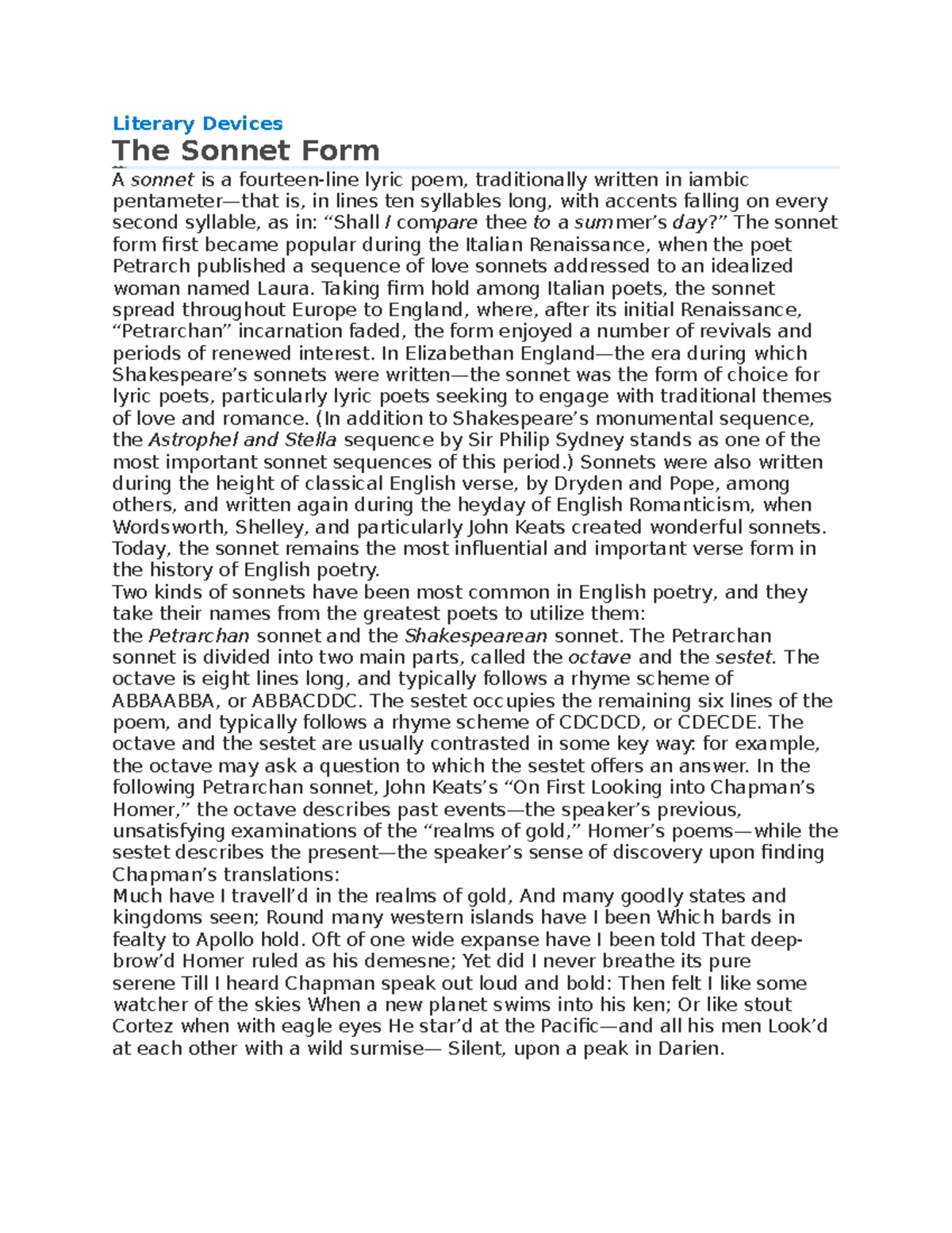 Shakespeare'S Literary Devices The FormThe Form