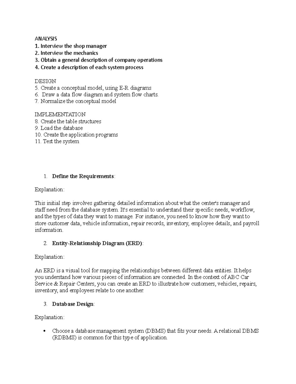 The ABC Car Service & Repair ANALYSIS Interview the shop manager