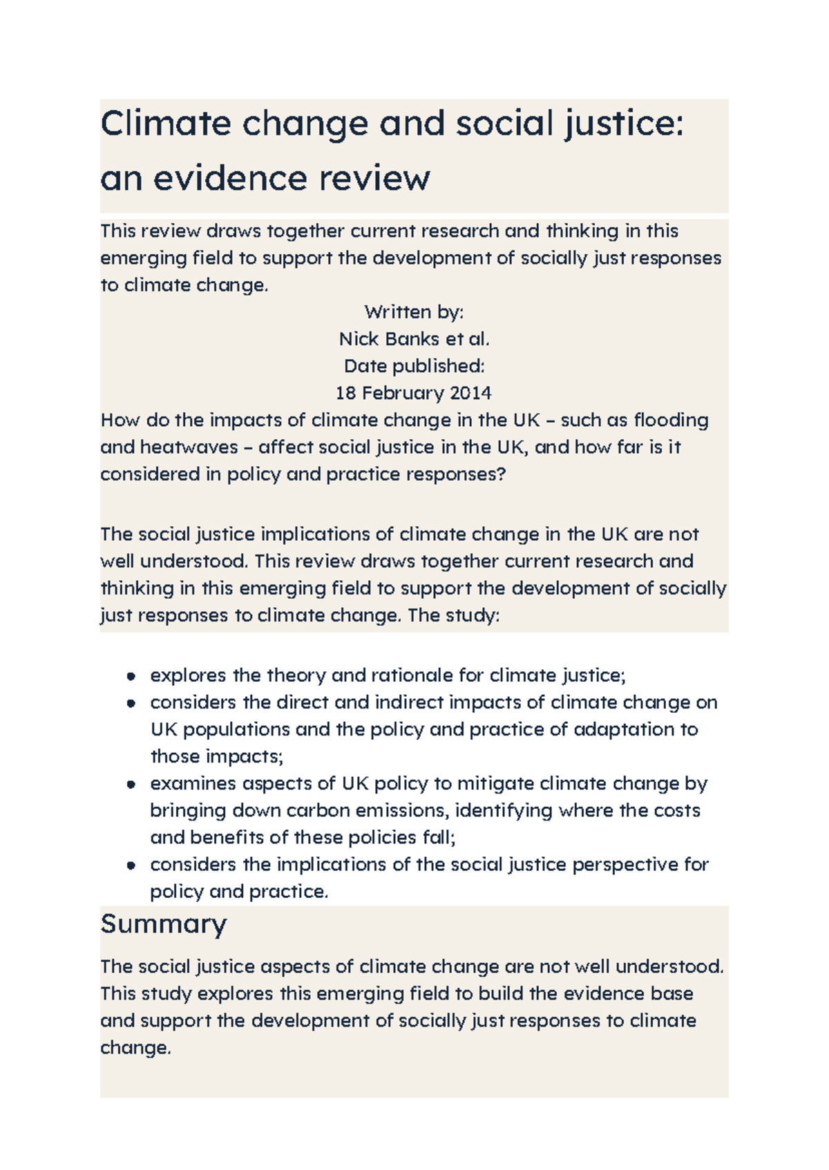 Climate change and social justice an evidence review - Climate change ...