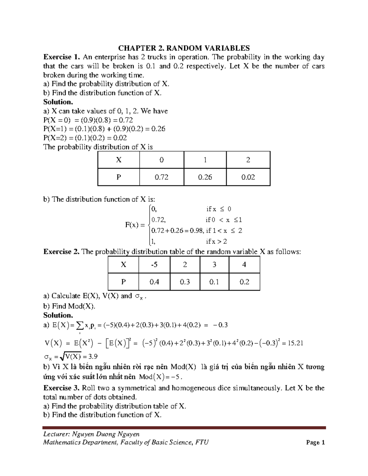 Chapter 2-Exercise Solution - Lecturer: Nguyen Duong Nguyen CHAPTER 2 ...