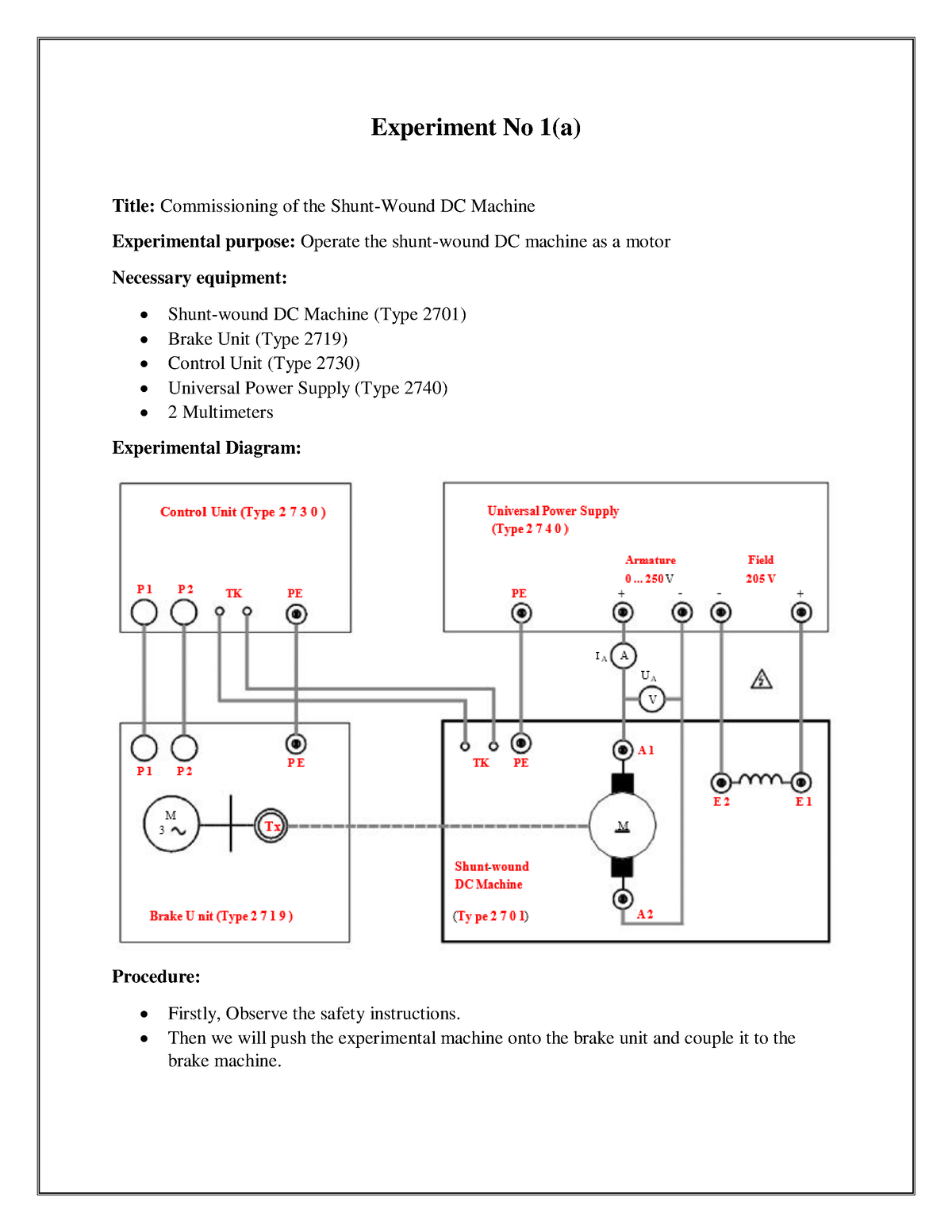 Electrical Machine Lab Ee-249 - Experiment No 1(a) Title: Commissioning ...