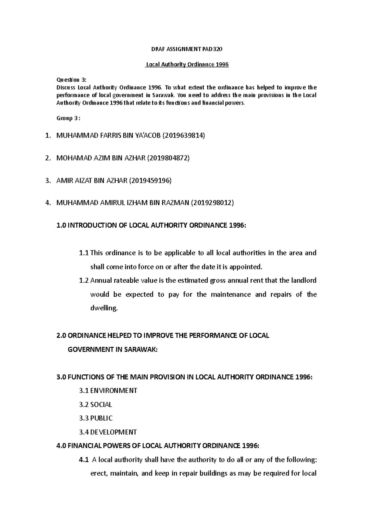 DRAF Assignment PAD320 - DRAF ASSIGNMENT PAD Local Authority Ordinance ...