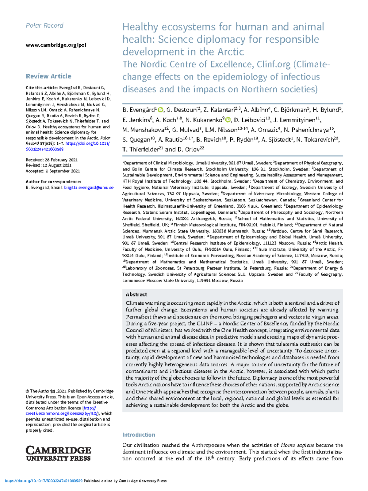 Healthy ecosystems for human and animal health science diplomacy for ...