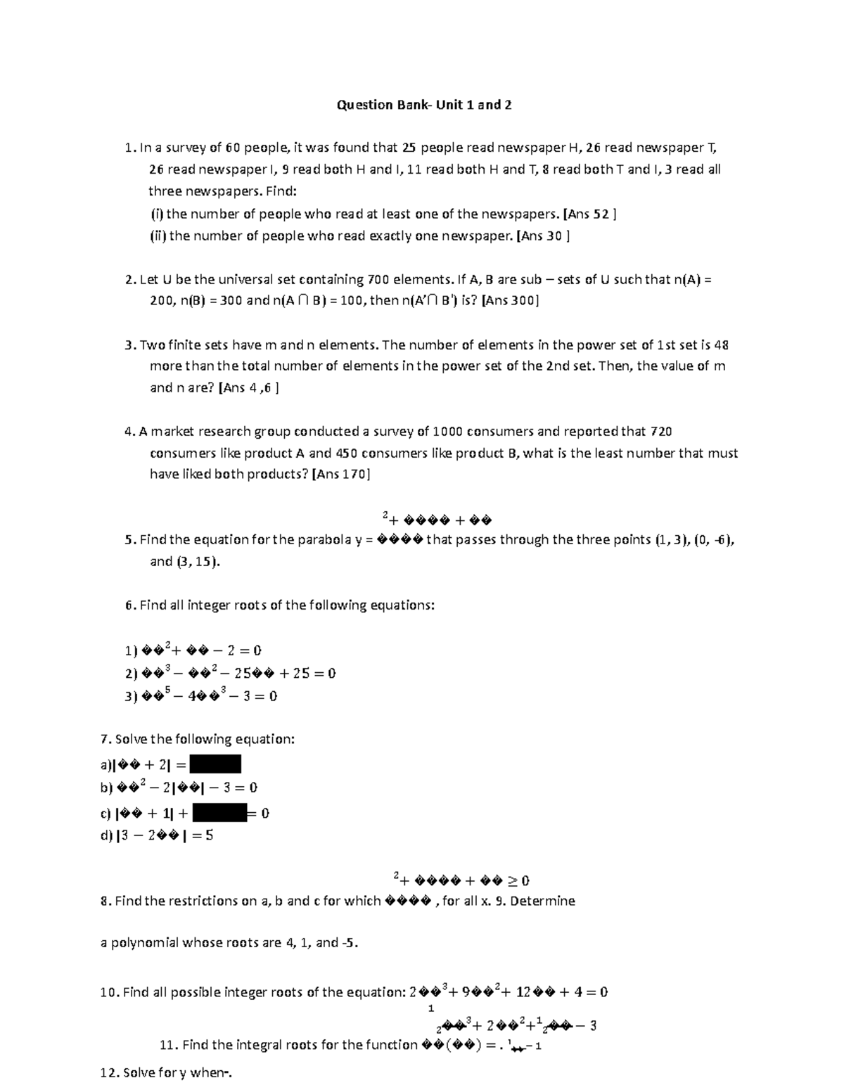 Practice Questions MME - Question Bank- Unit 1 and 2 In a survey of 60 ...