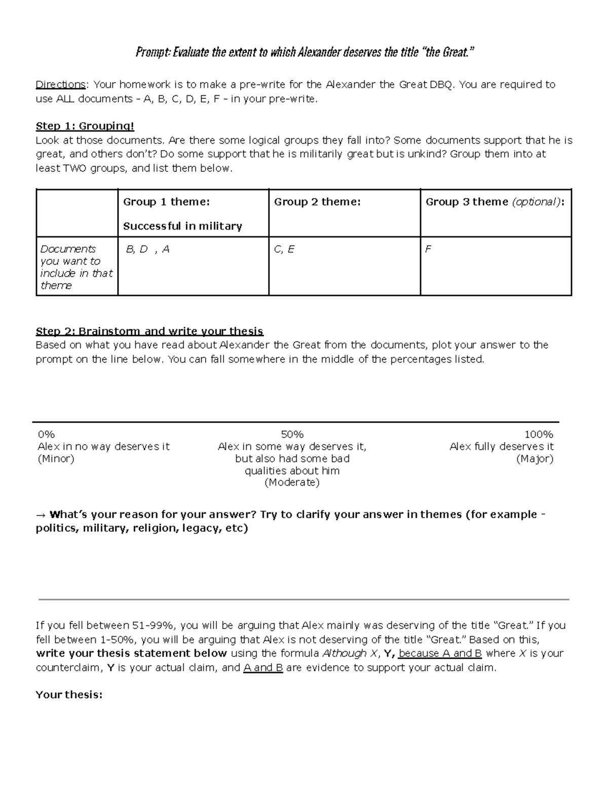 Copy of Homework Alexander the Great DBQ prewrite Prompt Evaluate