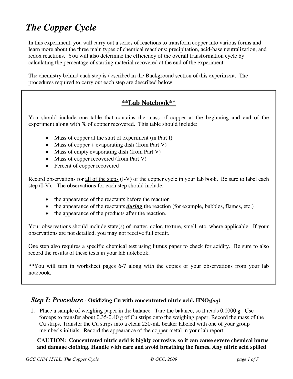 Copper Cycle Report - The Copper Cycle In This Experiment, You Will ...