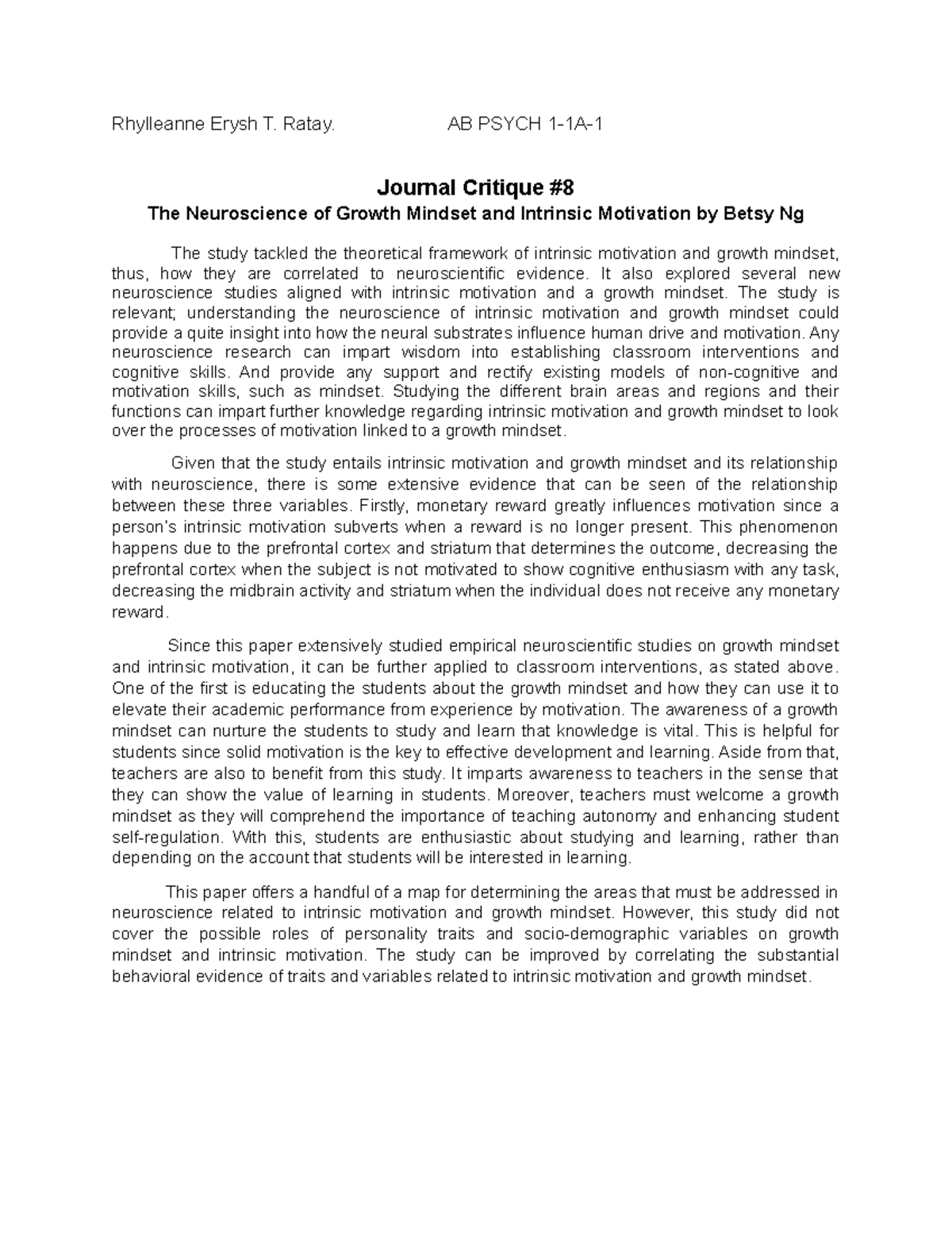 Ratayjournal#8 - 12142022 - Rhylleanne Erysh T. Ratay. AB PSYCH 1-1A ...