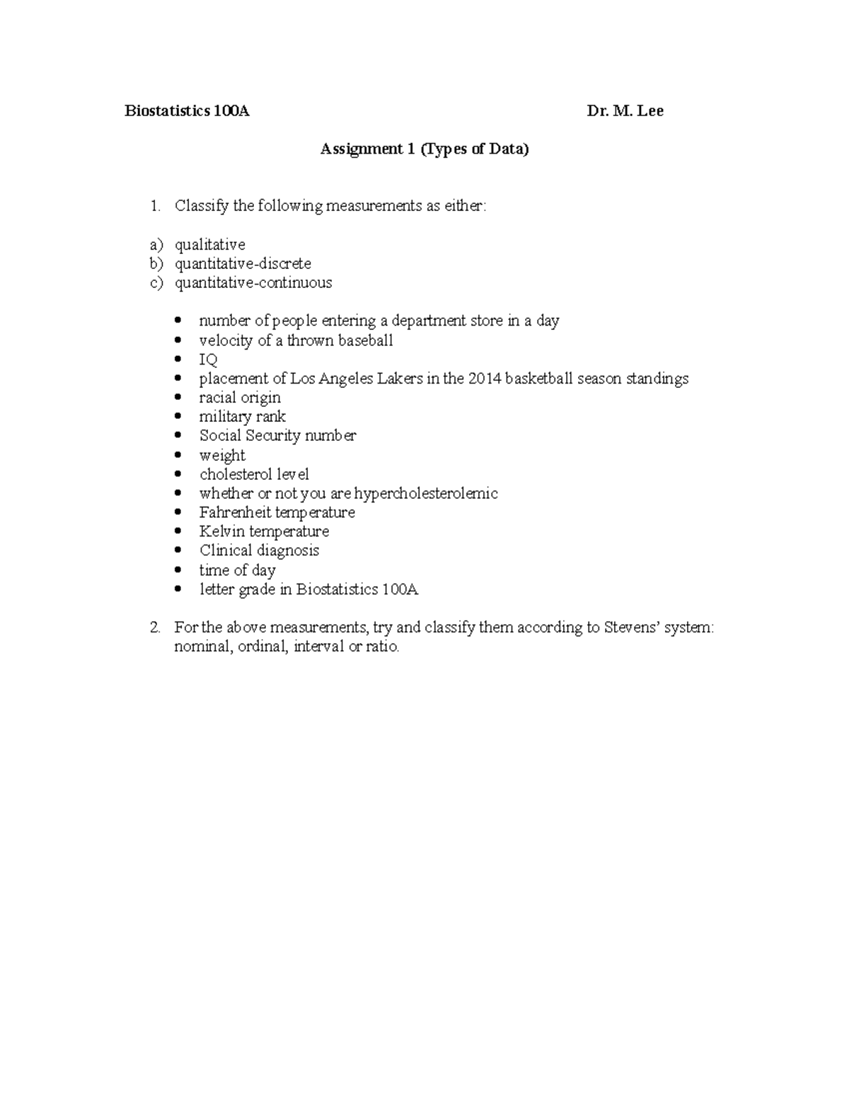 assignment topics in biostatistics