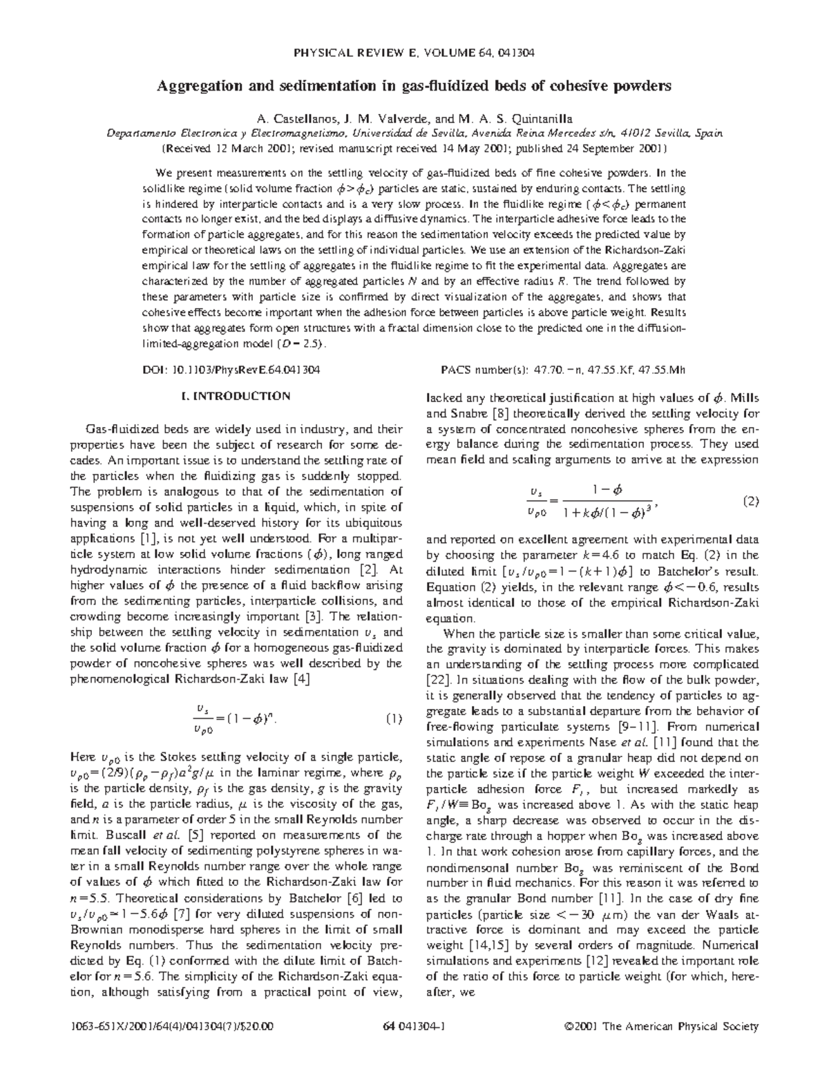Aggregation and sedimentation in gas flu - Aggregation and ...