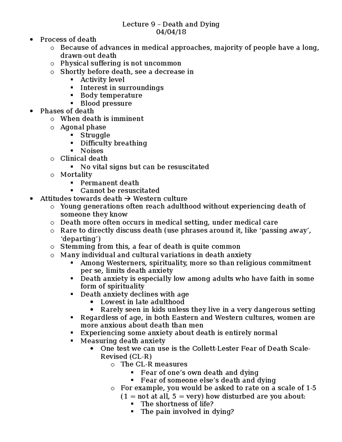 Lecture 9 Death and Dying - Studocu
