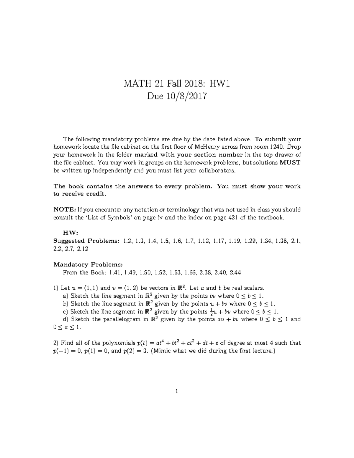 Math 201 HW1 10 1 - hw1 - MATH 21 Fall 2018: HW1 Due The following ...