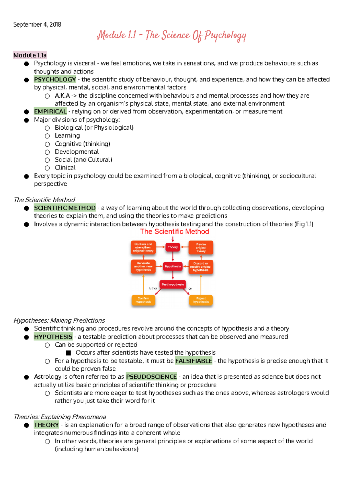 PSYC1000 - Chapter 1 (Lecture Notes) - September 4, 2018 Module 1 - The ...