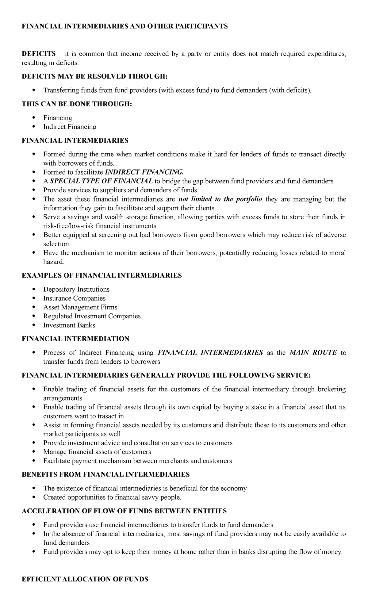 Financial Intermediaries AND Other Participants - FINANCIAL ...