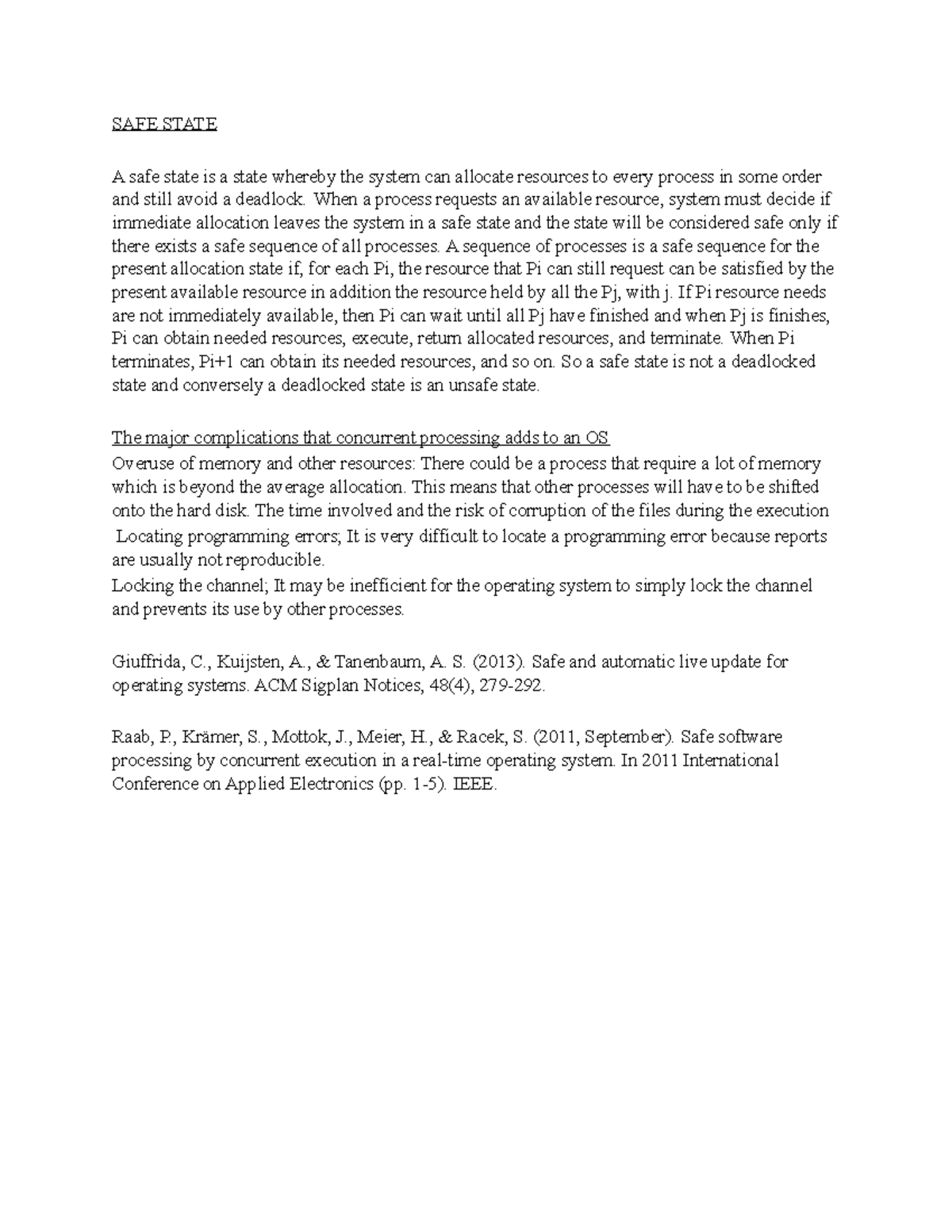 SAFE State - these are mandatory assignment. - SAFE STATE A safe state ...