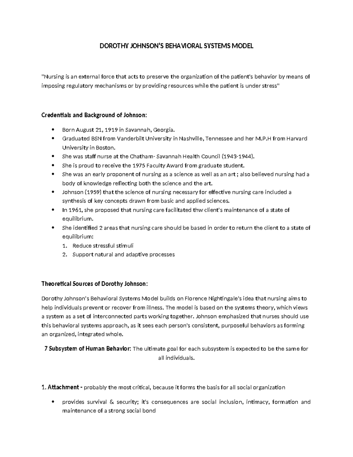 Dorothy Johnson-WPS Office - DOROTHY JOHNSON'S BEHAVIORAL SYSTEMS MODEL ...
