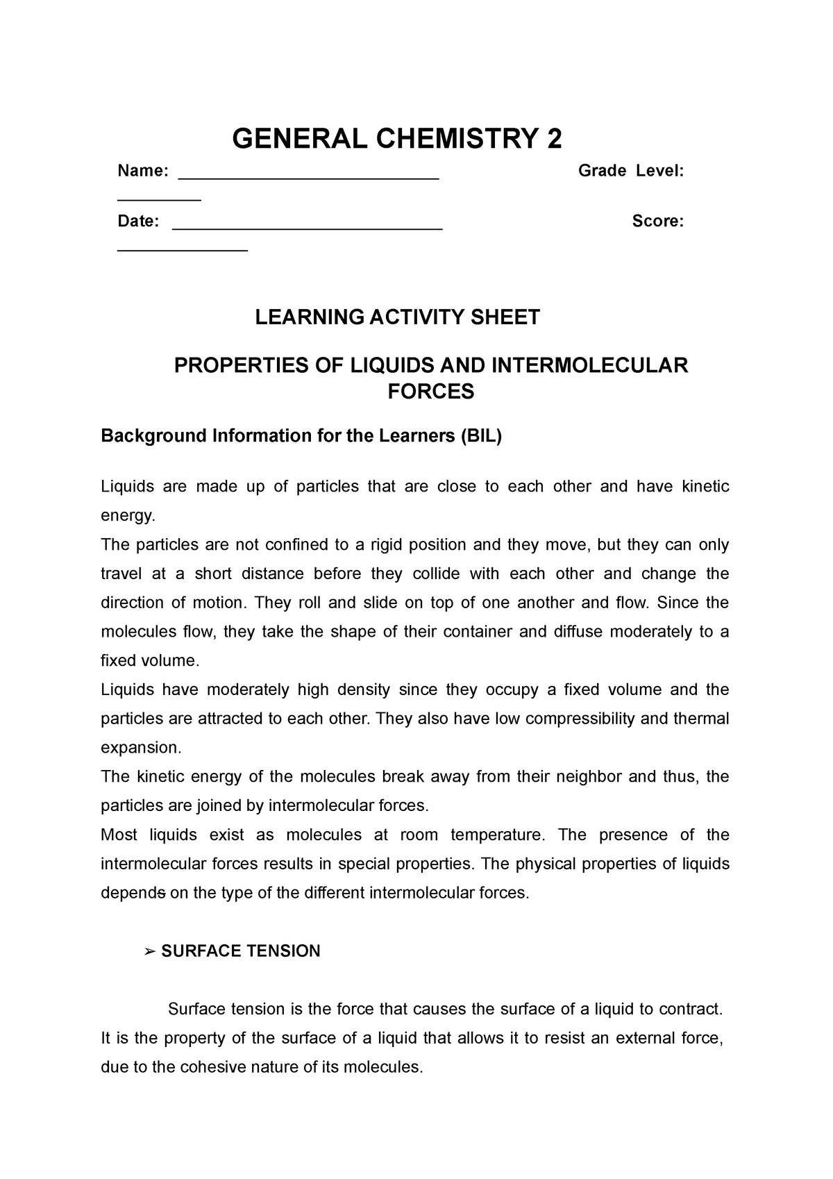 General- Chemistry-2-LAS2-W2 -Properties-of-Liquids - GENERAL CHEMISTRY ...