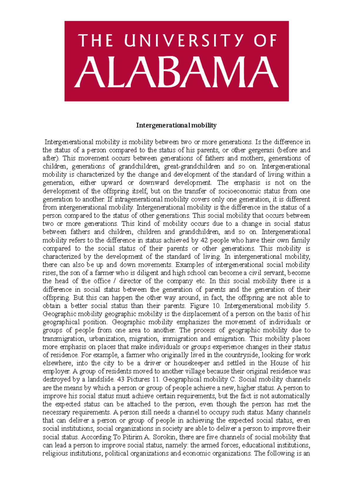 SOC 101 "intergenerational mobility" Intergenerational mobility