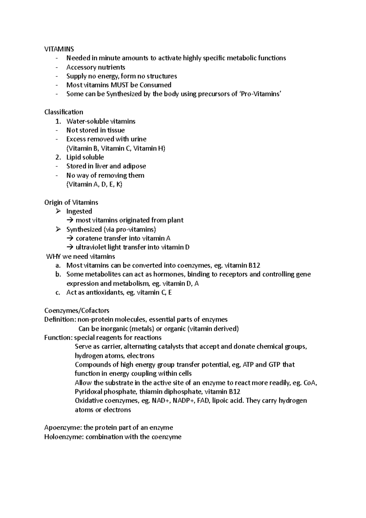 Lecture 18 Notes - Vitamins - Needed In Minute Amounts To Activate 