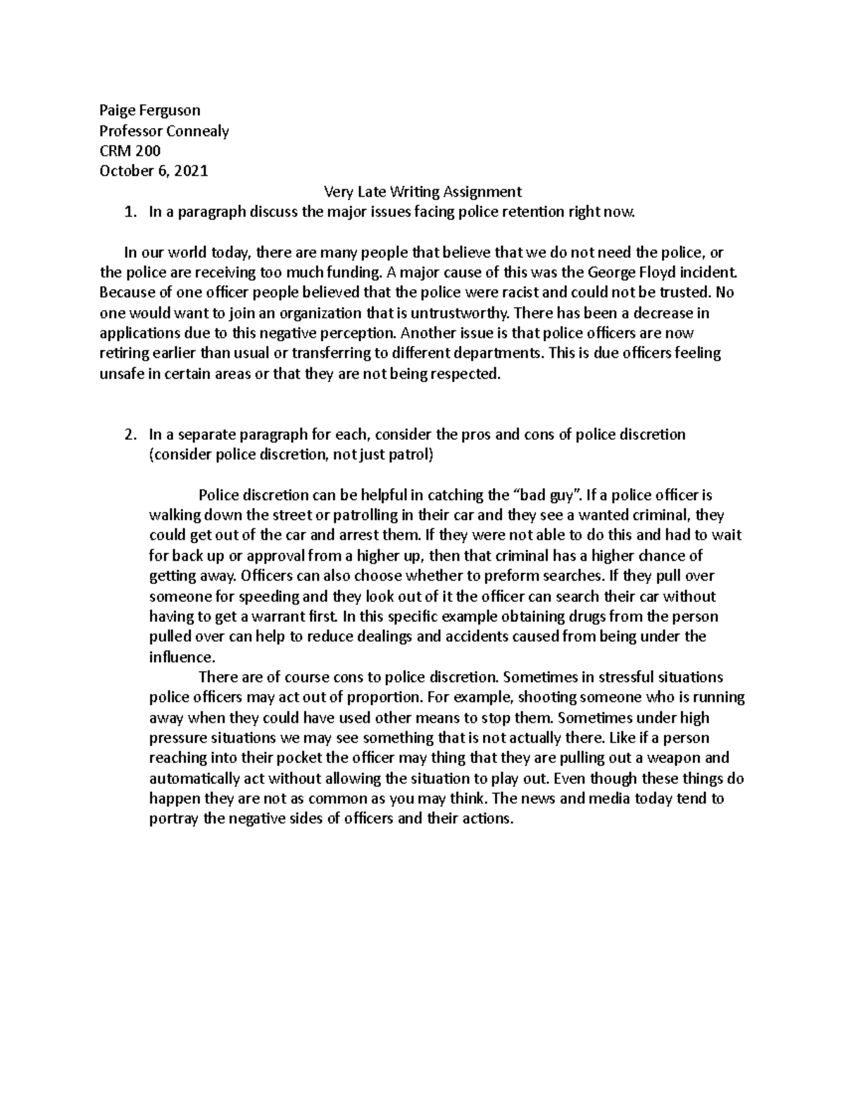 Writingassign 1 - writing assignment - Paige Ferguson Professor ...