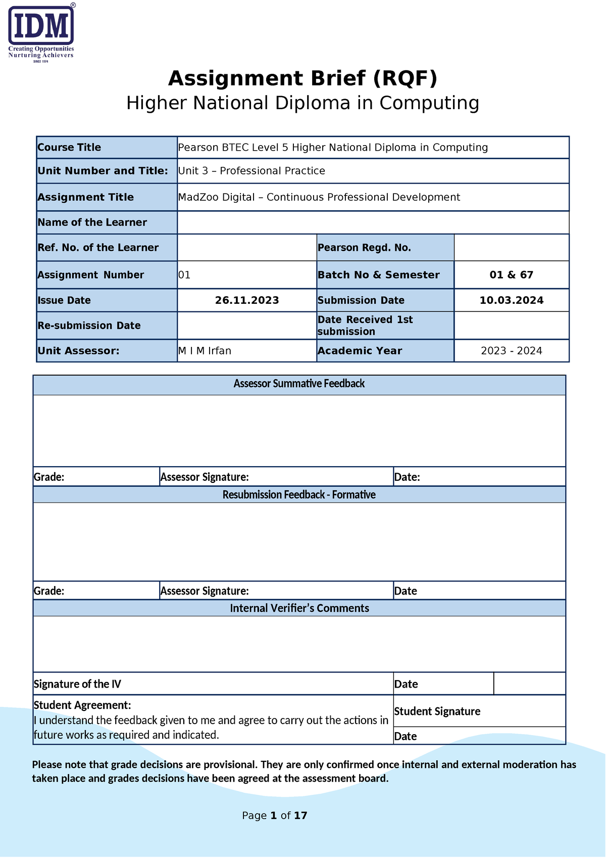 qqi assignment brief template