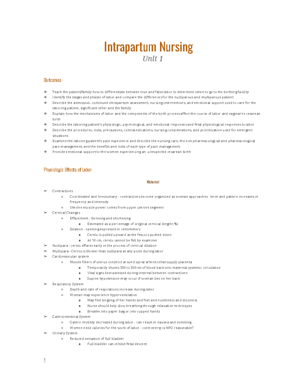 Intrapartum Nursing - Intrapartum Nursing Unit 1 Outcomes Teach the ...