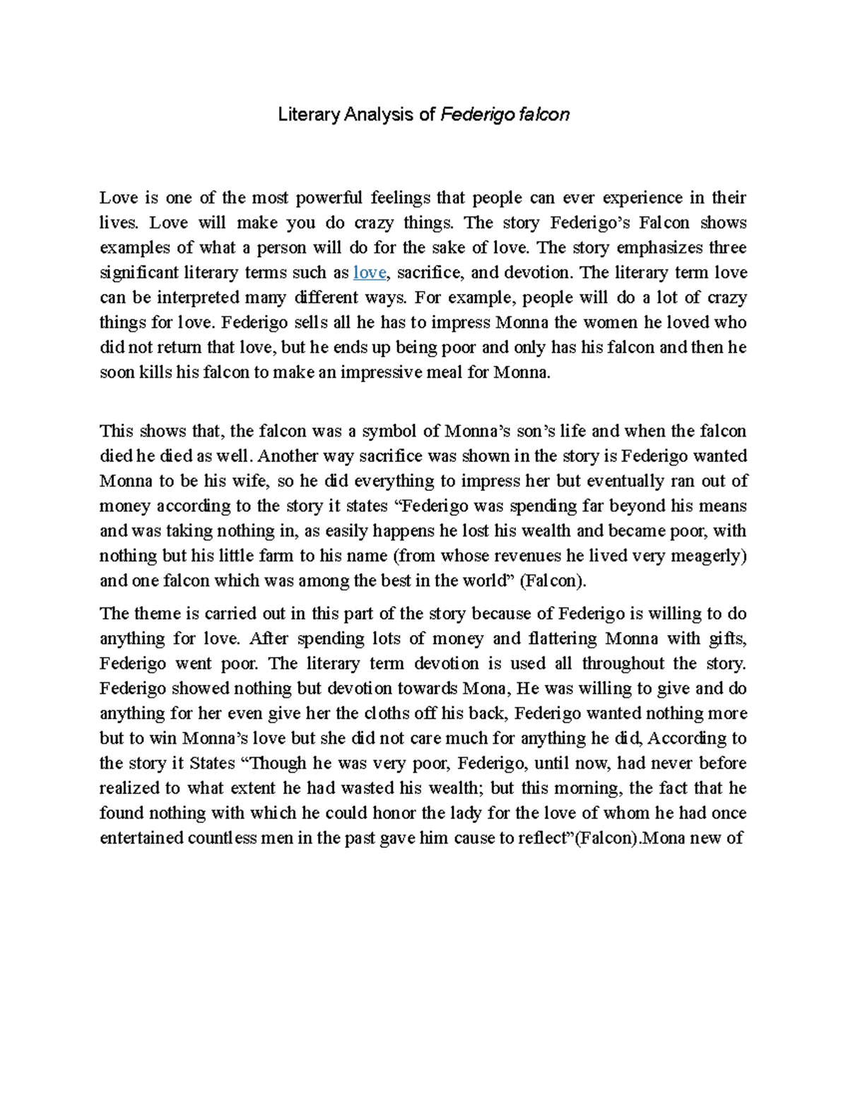 Literary Analysis of Federigo falcon. Major 21 Literary Analysis of