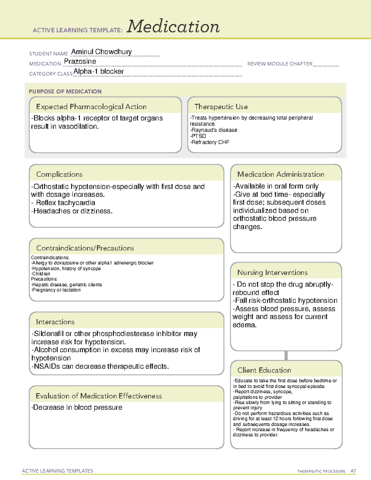 Prazosin - Drug Templates - ACTIVE LEARNING TEMPLATES THERAPEUTIC ...