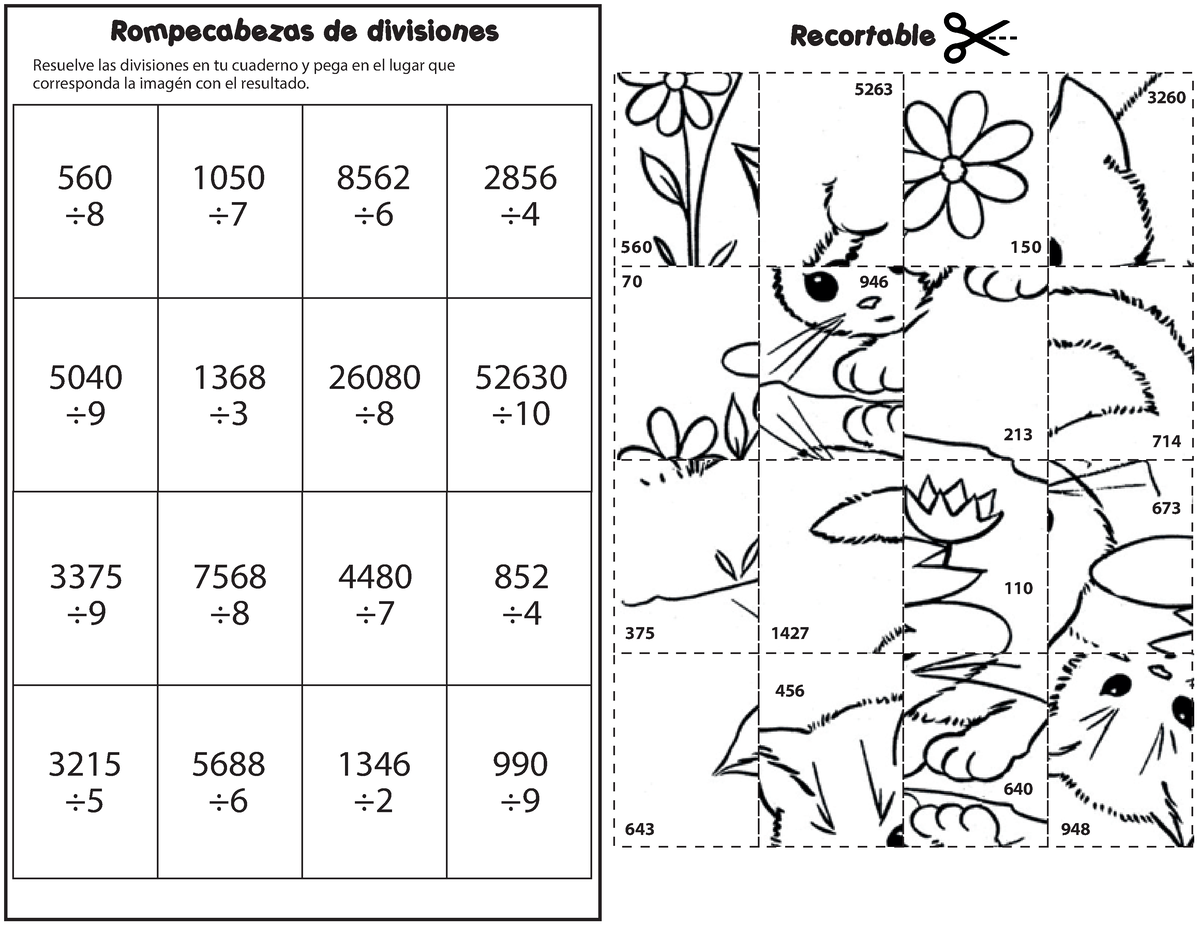 Rompecabezas Divisiones Resuelve Las Divisiones En Tu Cuaderno Y Pega En El Lugar Que Resuelve