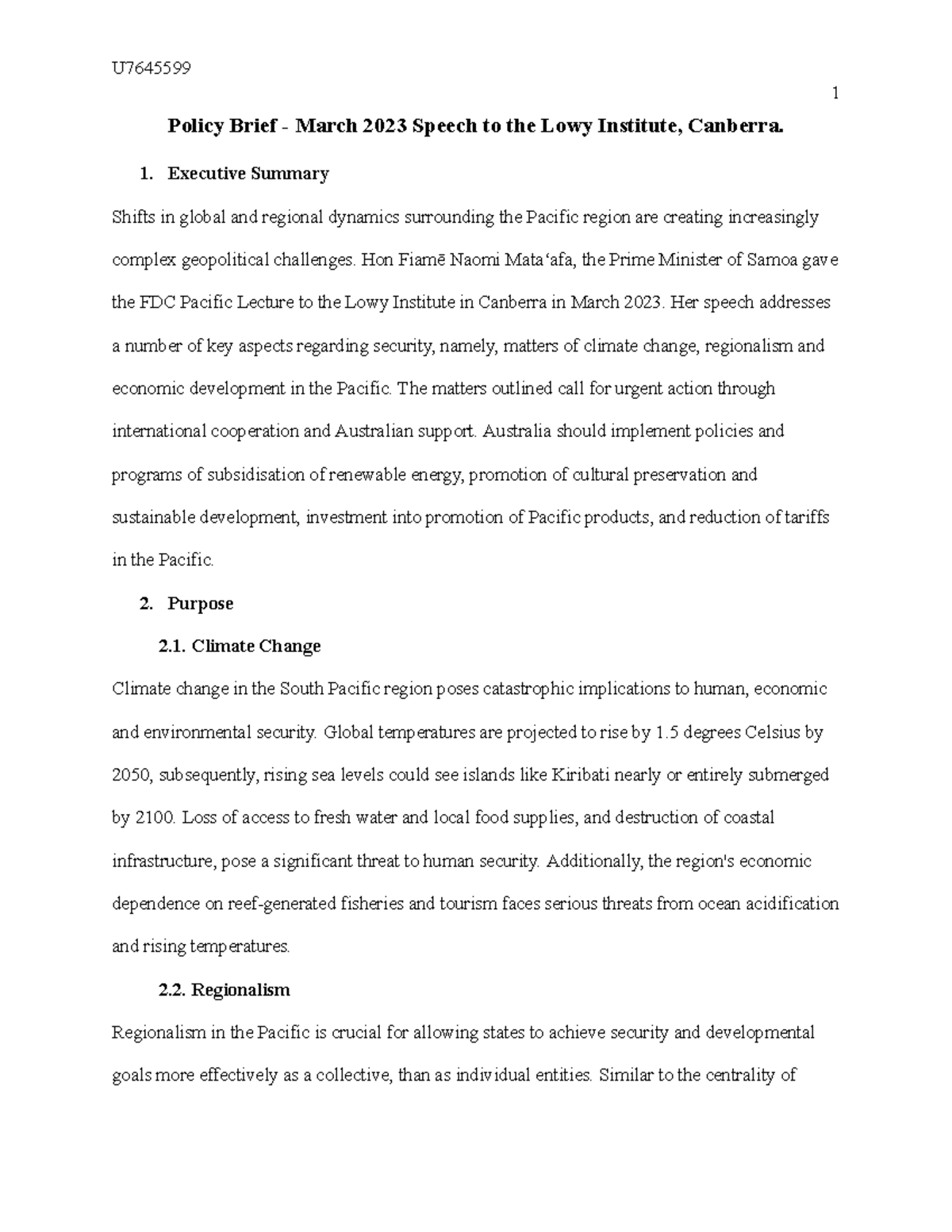 STST2003 Policy Brief - 1 Policy Brief - March 2023 Speech to the Lowy ...